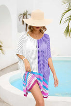 Colorful Crochet Scoop Neck Cover-Up with Half Sleeves Swimwear Cover-Ups