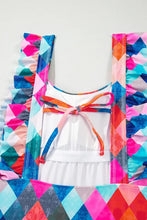 Colorful Diamond Pattern One Piece Swimsuit with Ruffled Straps Swimwear