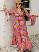 Colorful Floral Print Viscose Maxi Dress Orange-Red Maxi Dresses