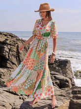 Colorful Patchwork Maxi Dress with Tied and Smocked Details Maxi Dresses