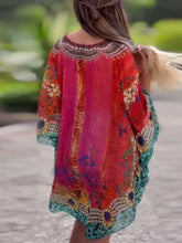 Colorful Patterned Oversized Kaftan Tunic Dress Swimwear Cover-Up Swimwear Cover-Ups