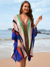 Colorful Striped Crochet Mesh Swim Cover-Up Royal Blue One Size Swimwear Cover-Ups