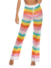 Colorful Striped Crochet Pants with Waist Stretch and Cutout Design Swim Bottoms