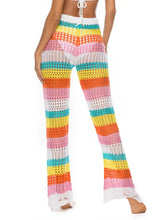 Colorful Striped Crochet Pants with Waist Stretch and Cutout Design Swim Bottoms
