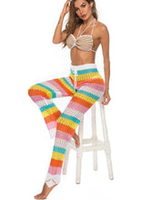 Colorful Striped Crochet Pants with Waist Stretch and Cutout Design Swim Bottoms