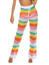 Colorful Striped Crochet Pants with Waist Stretch and Cutout Design Swim Bottoms