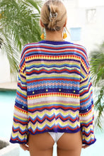 Colorful Striped Knit Sweater with Long Sleeve Length and Round Neck Swimwear Cover-Ups