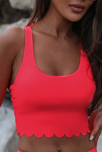 Coral Scalloped Crop Bikini Top with Crisscross Chest and Removable Padding Swimwear