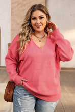 Coral Pink V-Neck Knit Sweater Long Sleeve Pullover for Women Sweater Pullovers