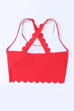 Coral Scalloped Crop Bikini Top with Crisscross Chest and Removable Padding Swimwear