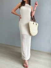 Cream Crochet Knit Maxi Dress Swim Cover-Up Beige Swimwear Cover-Ups