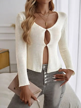 Cream Knit Cardigan with Keyhole Detail Woman Outerwear