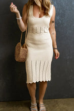 Cream Knit Midi Dress with Woven Handbag Woman Sweater Dresses
