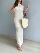 Cream Crochet Knit Maxi Dress Swim Cover-Up Swimwear Cover-Ups