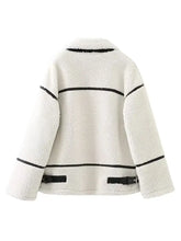 Cream Sherpa Jacket with Black Trim for Women Woman Outerwear