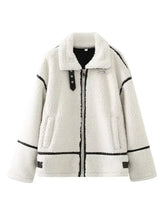 Cream Sherpa Jacket with Black Trim for Women Woman Outerwear