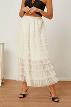 Cream Tiered Tulle Maxi Skirt with Waist Stretch Ivory Woman Skirts