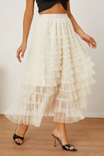 Cream Tiered Tulle Maxi Skirt with Waist Stretch Woman Skirts