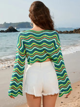 Cropped Colorful Wavy Striped Knit Sweater Cover Up Swimwear Cover-Ups