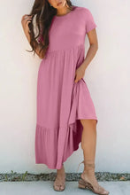 Solid Color High Waist Pocketed Tee Dress Casual Dresses