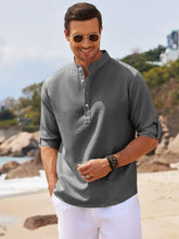 Men's Full Size Half Button Long Sleeve Shirt Plus Size Mens Tops