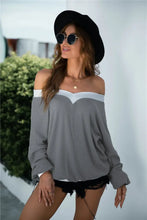 Off-Shoulder Waffle-Knit Dropped Shoulder Blouse Dark Gray Woman Blouses