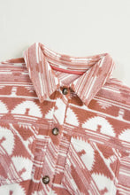 Plus Size Pocketed Printed Collared Neck Jacket Woman Outerwear