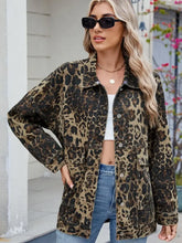Leopard Button Up Drop Shoulder Denim Jacket Leopard Woman Outerwear