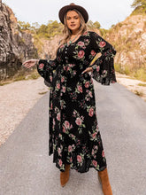 Plus Size Floral Flare Sleeve Dress Black Woman Maxi Dress