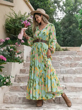 Printed Tie Neck Long Sleeve Maxi Dress Woman Maxi Dress