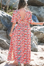 Floral Half Sleeve Deep V Neck Cutout Back Maxi Dress Woman Maxi Dress