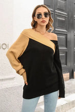 Ribbed Off-Shoulder Lantern Sleeve Pullover Sweater Black Sweater Pullovers
