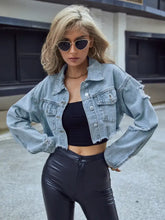 Distressed Raw Hem Cropped Denim Jacket Light Woman Denim Tops