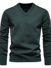 Men's Ribbed Hem V-Neck Long Sleeve Sweater Black Forest Mens Tops