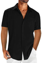 Men's Full Size Casual Short Sleeve Button Down Shirt Plus Size Black Mens Tops