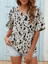 Printed Notched Neck Half Sleeve Blouse Beige Woman Blouses
