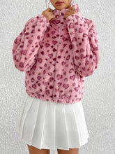 Leopard Zip Up Long Sleeve Furry Jacket Woman Outerwear