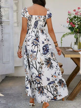 Devine Smocked Printed Short Sleeve Maxi Dress Woman Maxi Dress