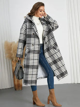 Plaid Double-Breasted Long Sleeve Longline Coat Woman Outerwear