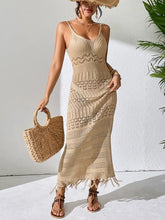 Openwork Scoop Neck Cover-Up Dress Camel Swimwear Cover-Ups