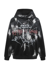 Men's Gothic Spider Web Graffiti Print Hoodie Black Mens Tops