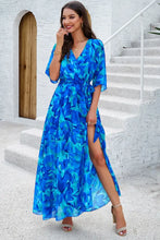 Devine Printed Tied Half Sleeve Slit Dress Woman Maxi Dress