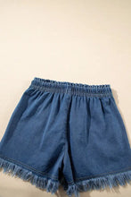 Raw Hem Drawstring High Waist Denim Shorts with Pockets Denim Shorts