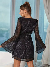 Sequin Surplice Long Sleeve Dress Cocktail Dress