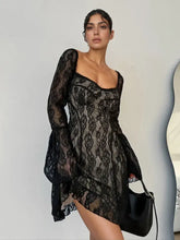 Lace Sweetheart Neck Flare Sleeve Mini Dress Woman Casual Dress