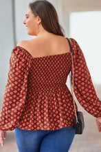 Plus Size Square Neck Balloon Sleeve Peplum Blouse Woman Blouses