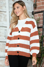 Striped Button Up Long Sleeve Sweater Woman Outerwear