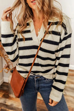 Striped Collared Neck Long Sleeve Sweater Sweater Pullovers