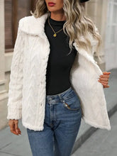 Fuzzy Texture Button Up Collared Neck Coat Woman Outerwear