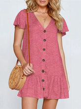 Ruffled V-Neck Mini Dress Dusty Pink Casual Dresses